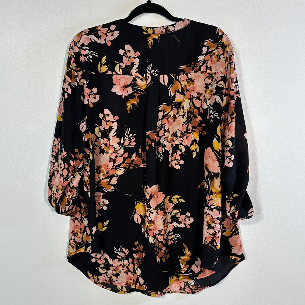 Torrid Harper Georgette 3/4 Sleeve Blouse Women's 2X Black Pink Artsy Floral - Picture 4 of 12